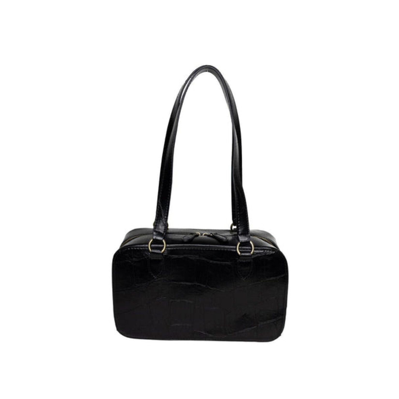 Joy Accessories Jackie Faux Croc Boston Shoulder Bag in Black