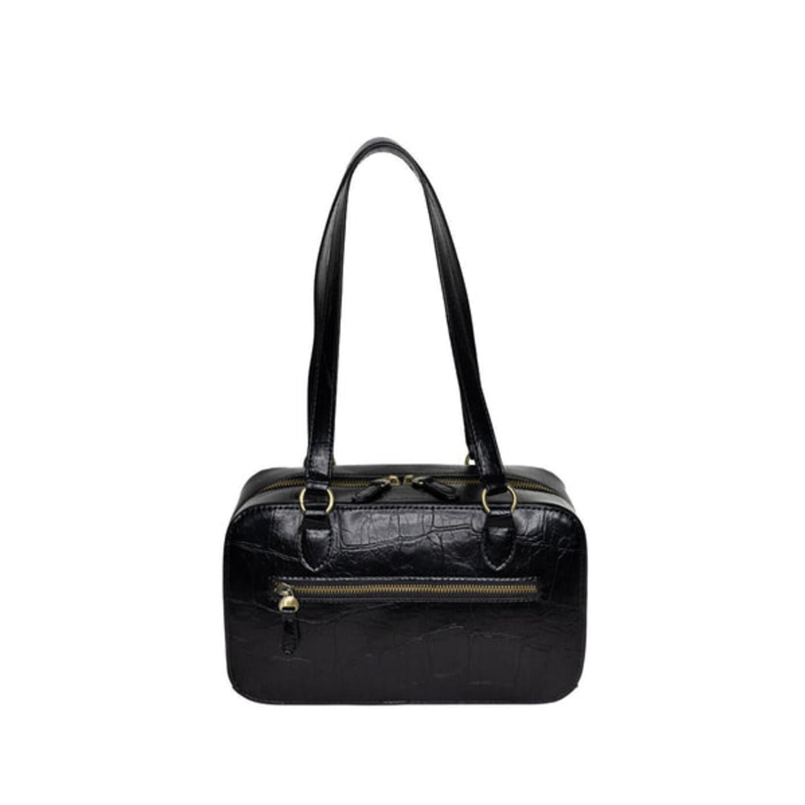 Joy Accessories Jackie Faux Croc Boston Shoulder Bag in Black