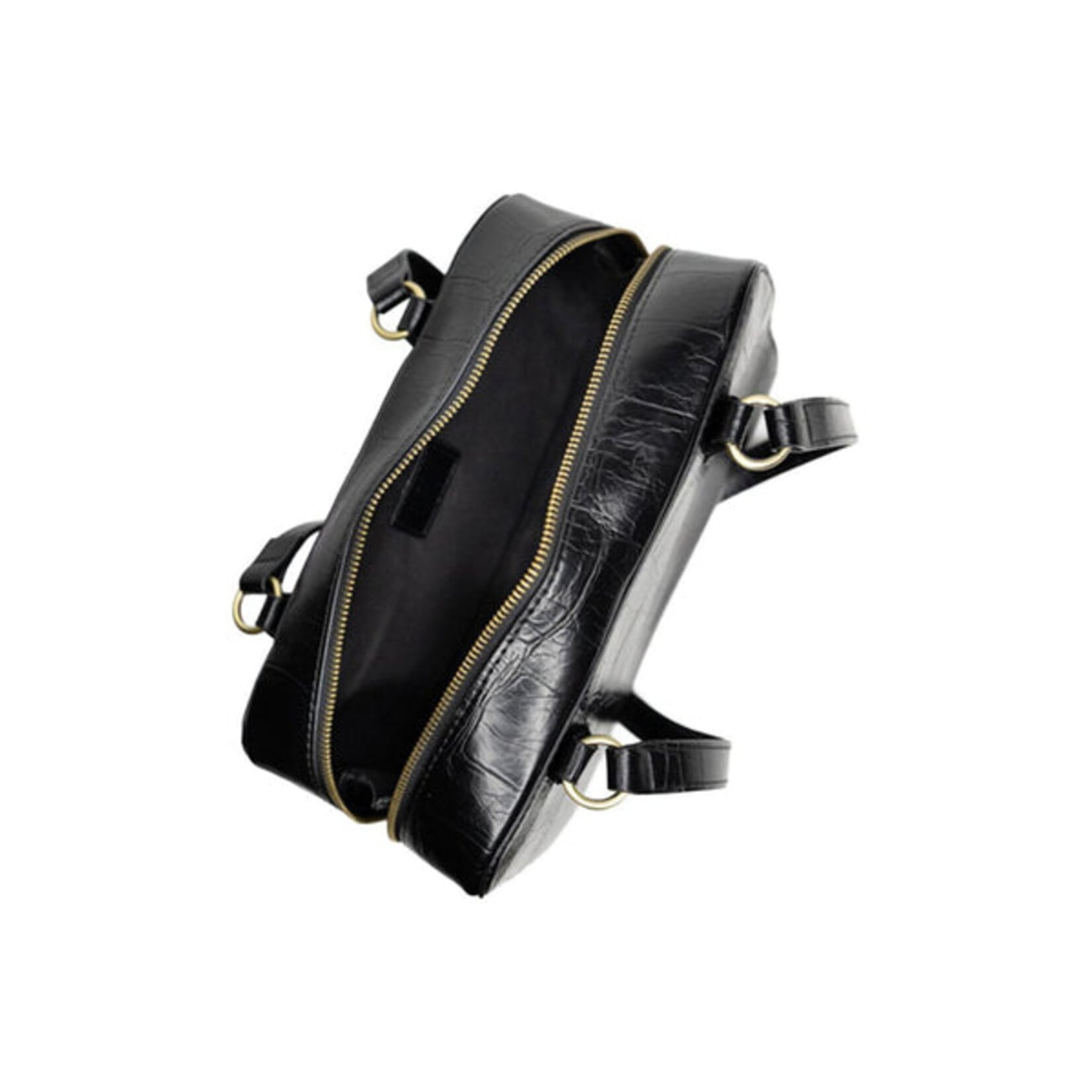 Joy Accessories Jackie Faux Croc Boston Shoulder Bag in Black