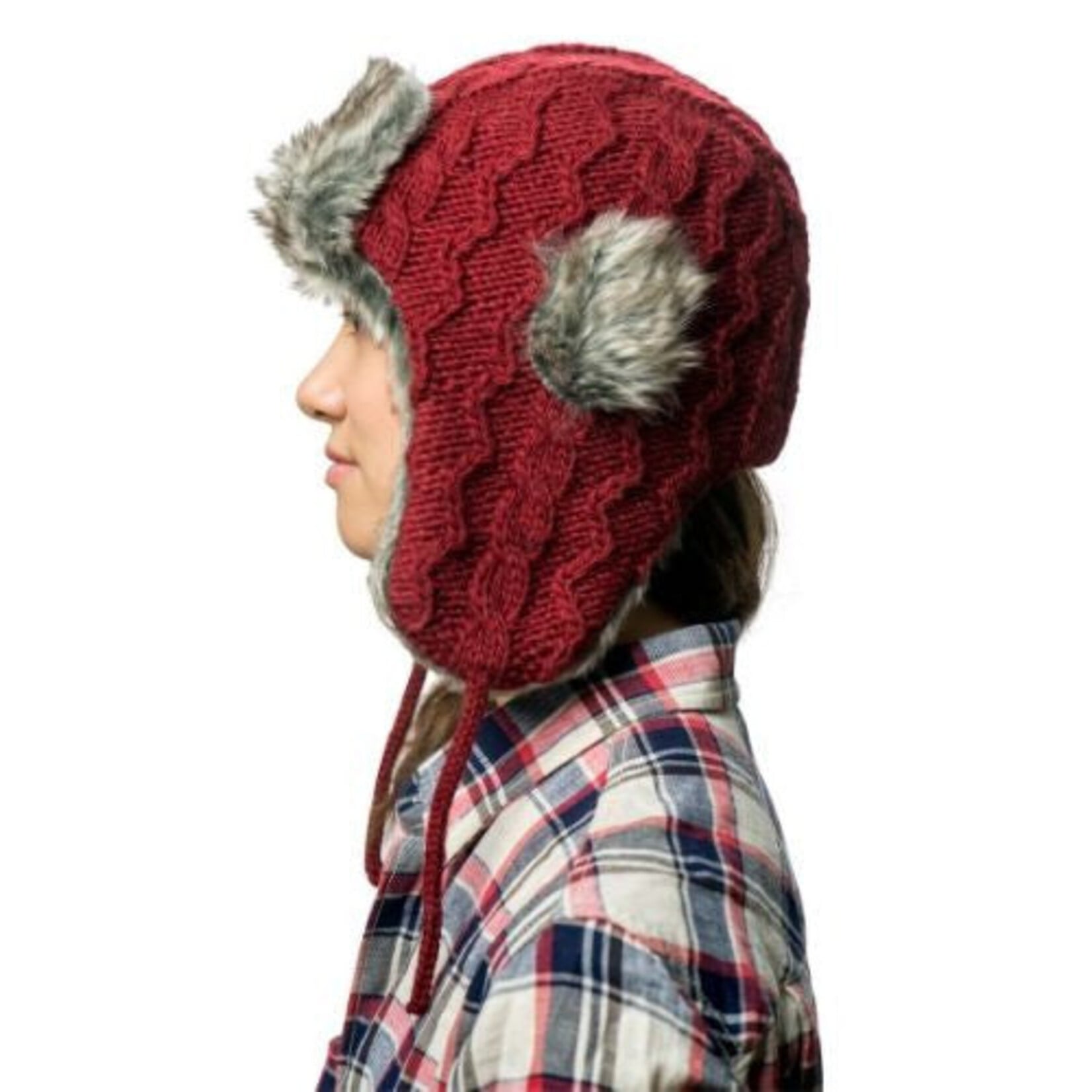 Nirvanna Designs Inc. Cable Knit Russian Hat in Burgundy