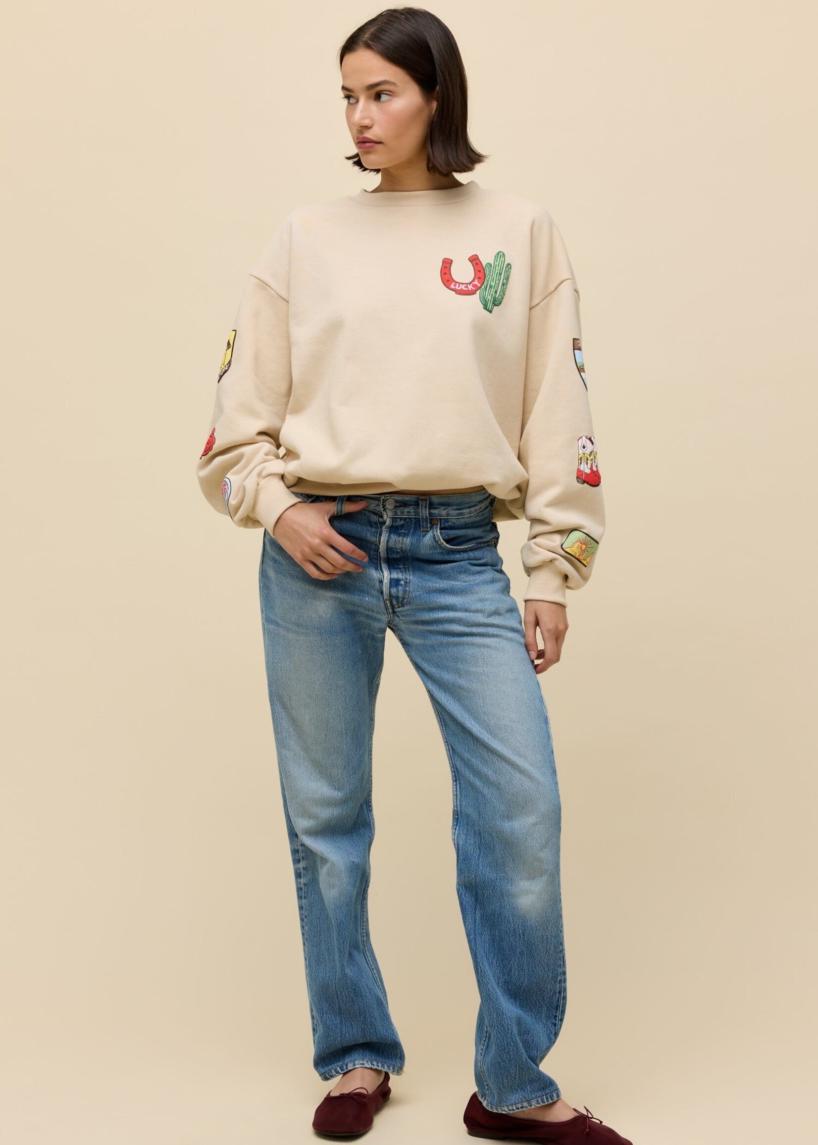 DAYDREAMER WESTERN PATCHES OVERSIZED CREW