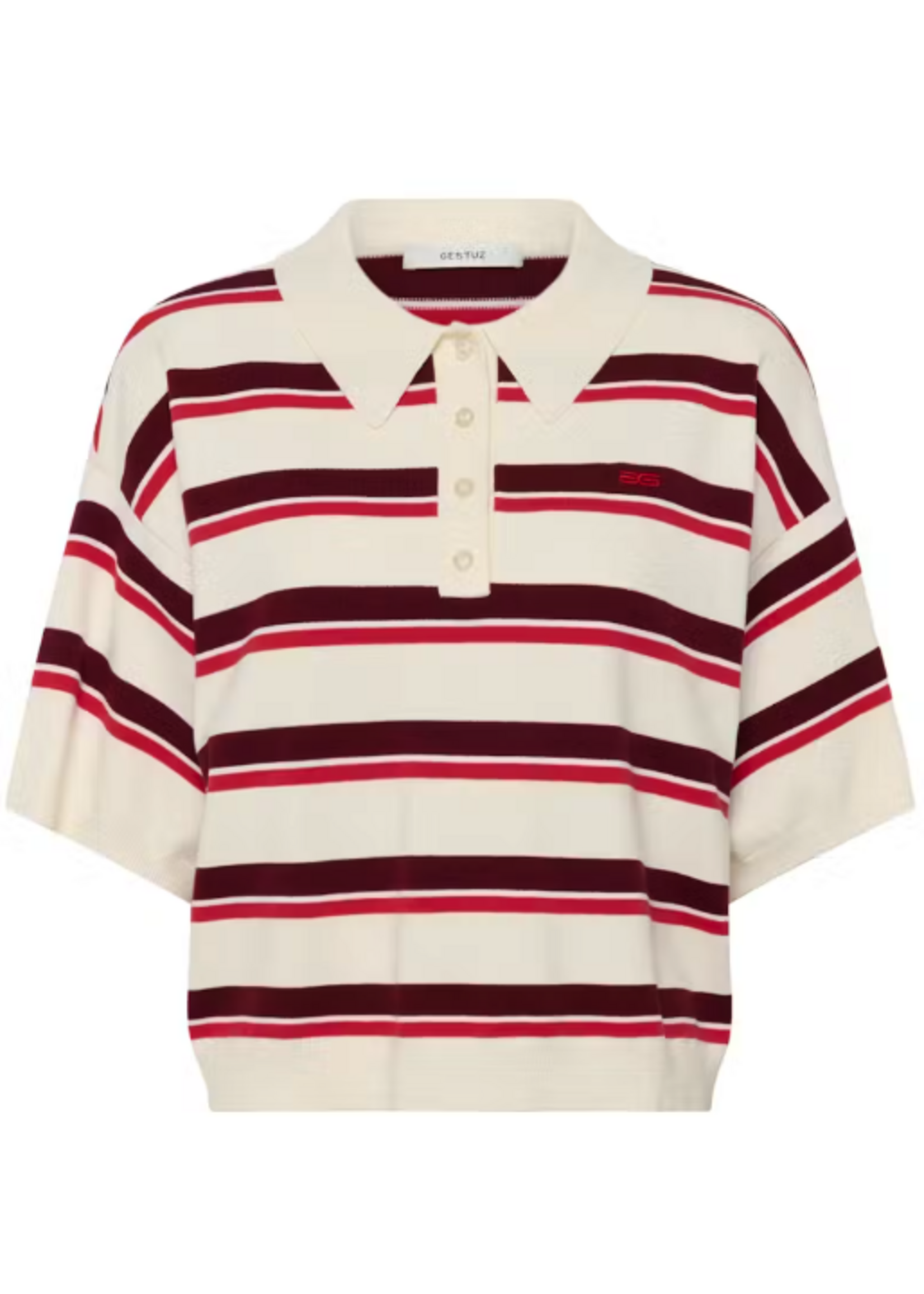 GESTUZ GZTAIA SS POLO PULLOVER EGRET & CABERNET