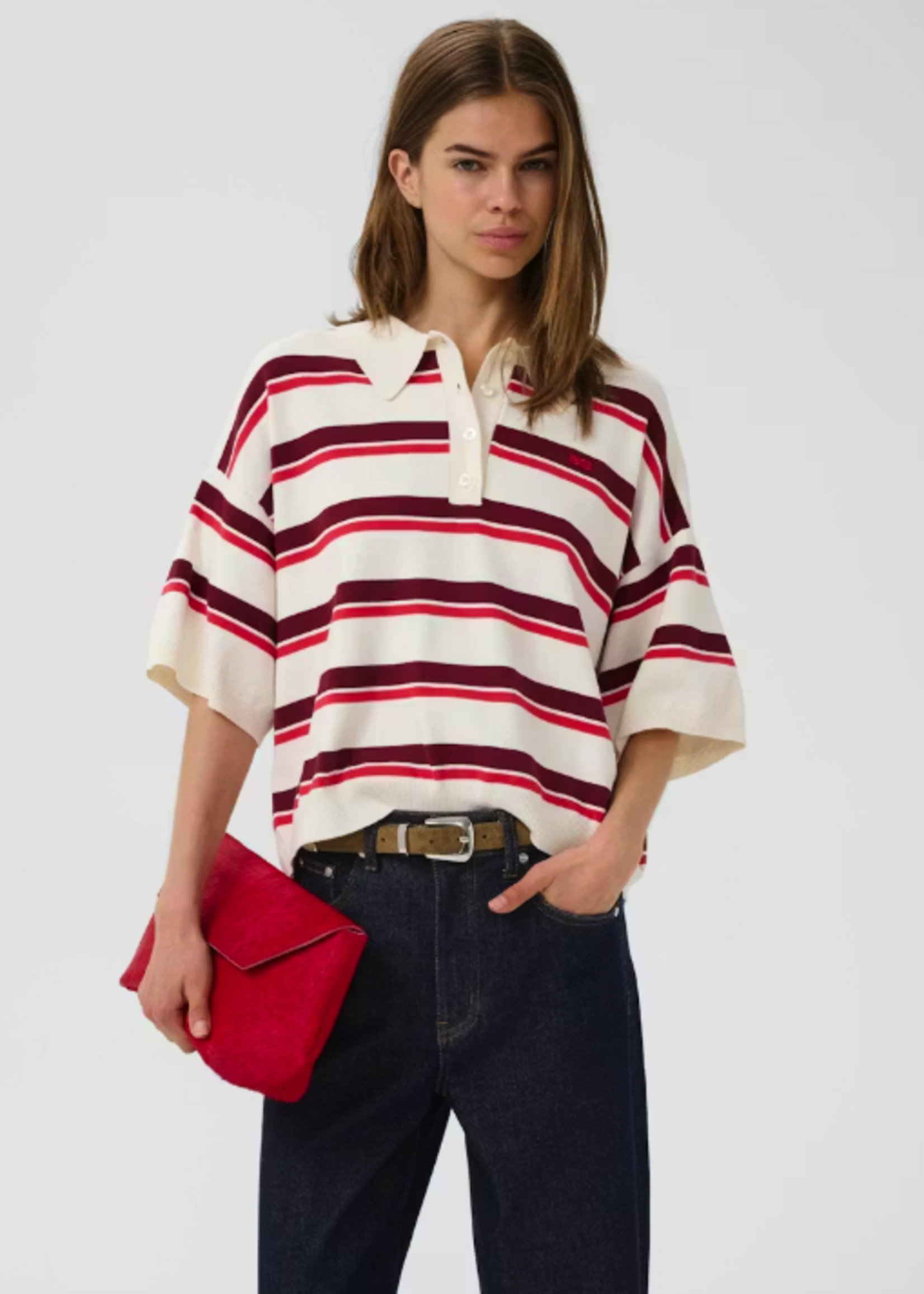 GESTUZ GZTAIA SS POLO PULLOVER EGRET & CABERNET