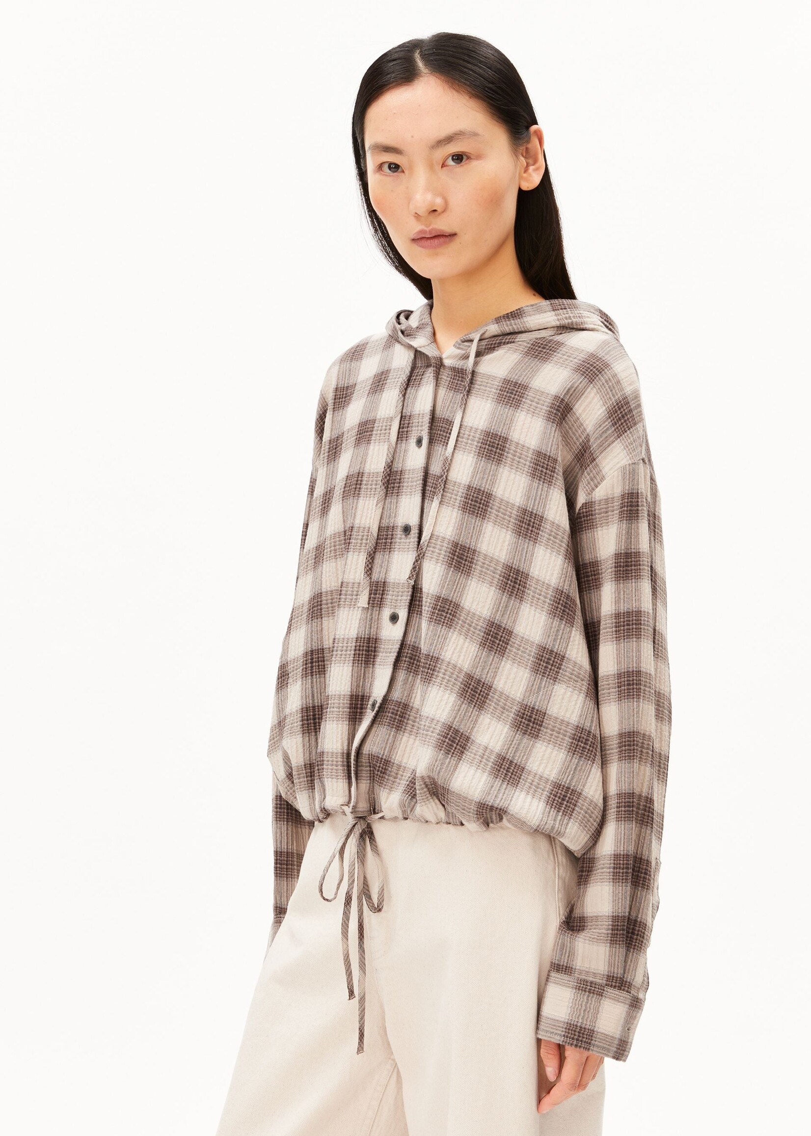 ARMEDANGELS CHECK HOODED BLOUSE