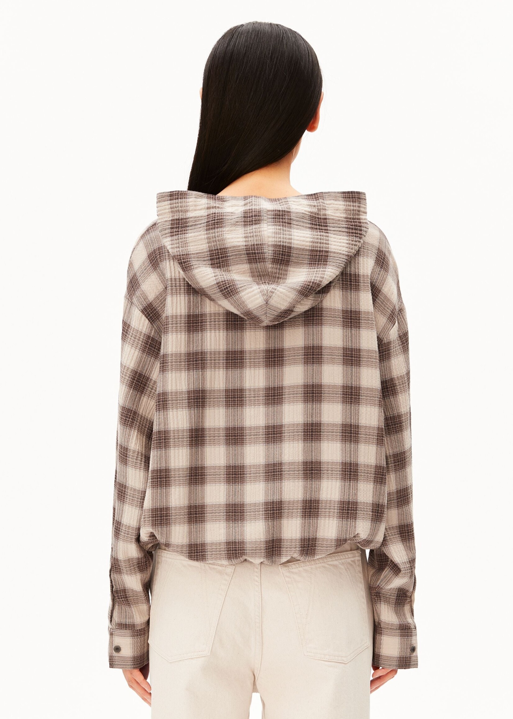 ARMEDANGELS CHECK HOODED BLOUSE