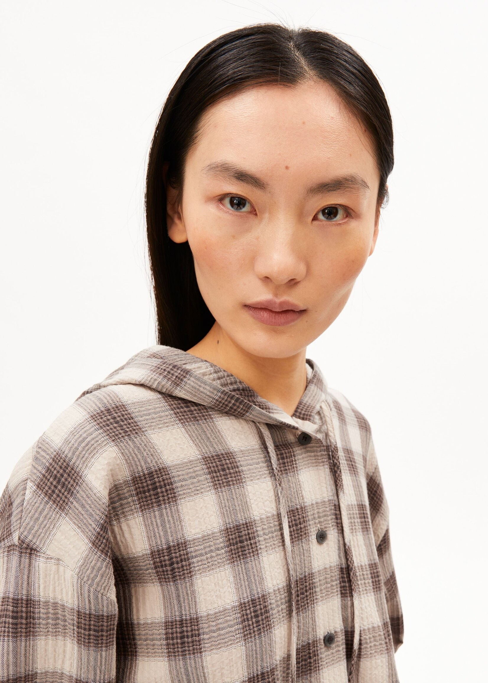 ARMEDANGELS CHECK HOODED BLOUSE