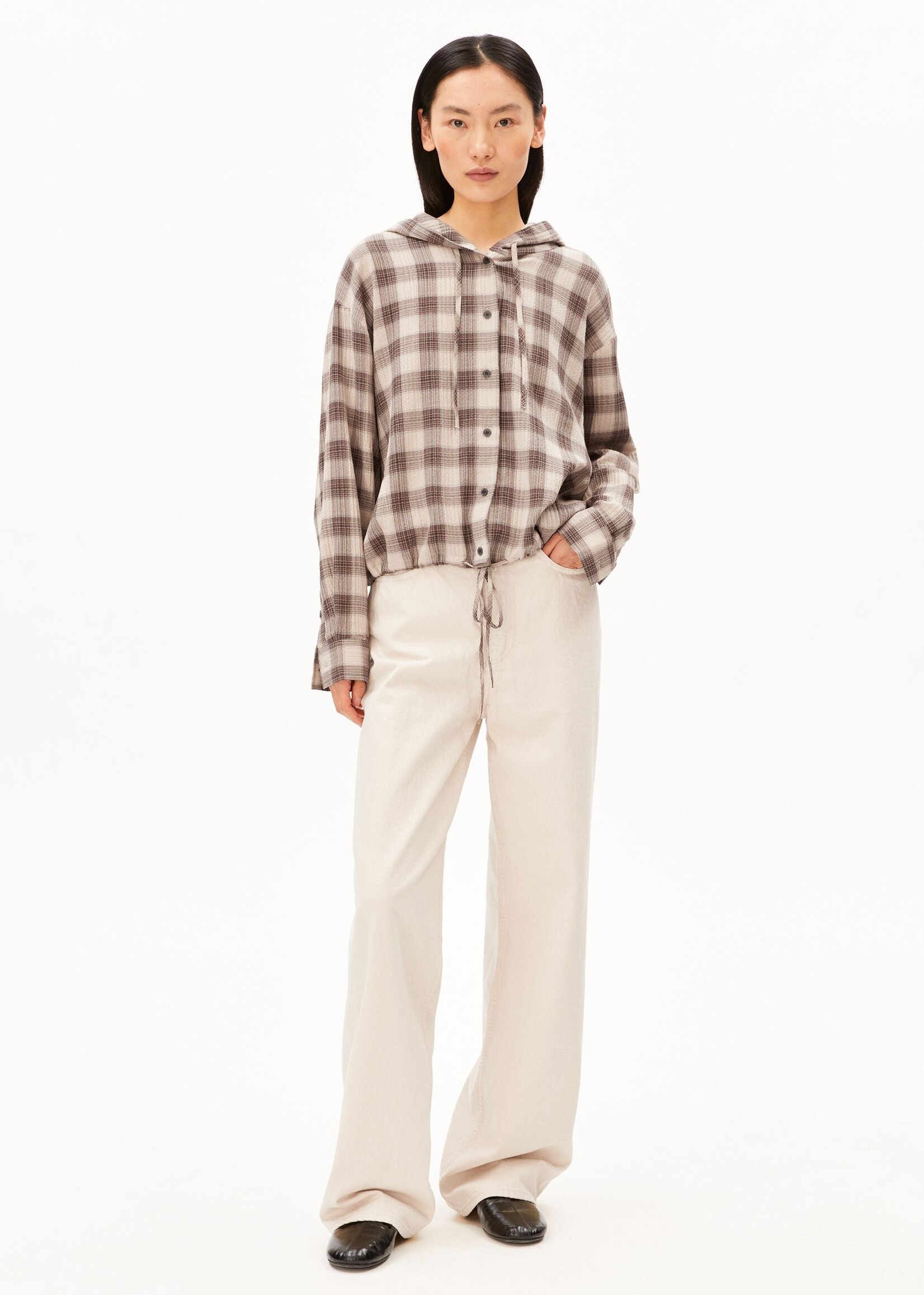 ARMEDANGELS CHECK HOODED BLOUSE