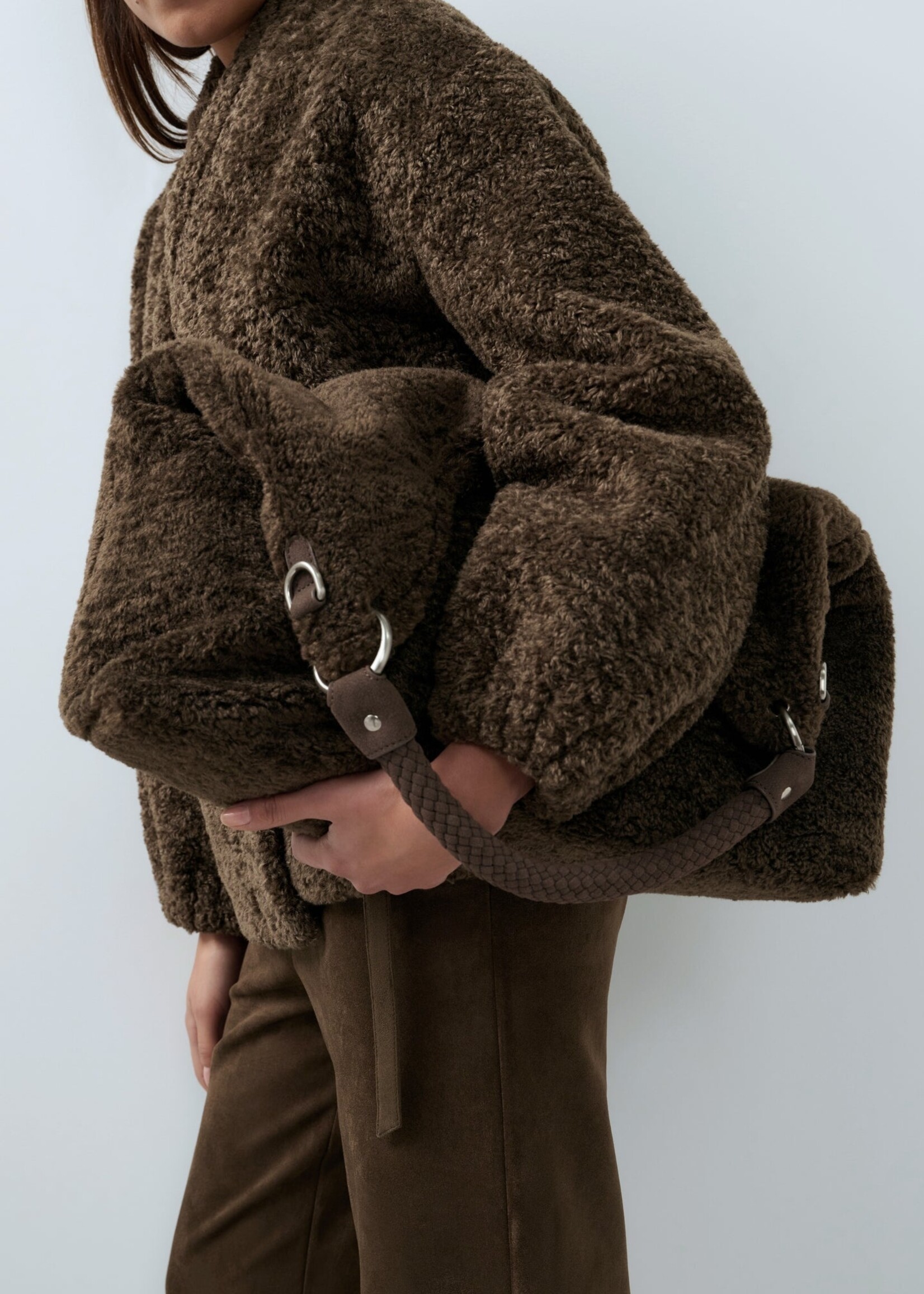YAYA THE BRAND REVERSIBLE NYLON AND FAUX FUR BAG