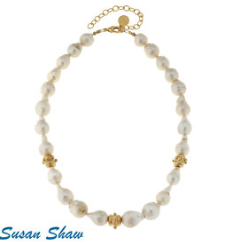 Susan Shaw Gold Bead Pearl Necklace