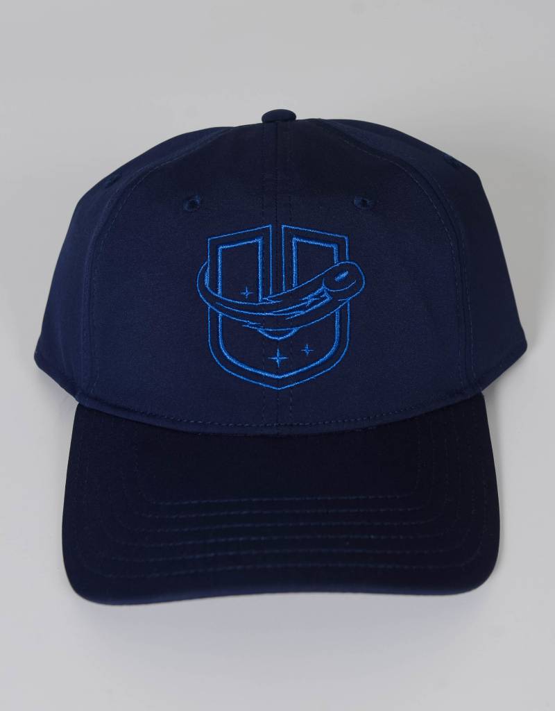 blue fitted hat