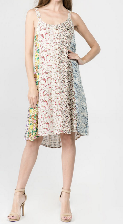 For the Moment" Tie Back Patchwork Mini Dress - Virtue Boutique
