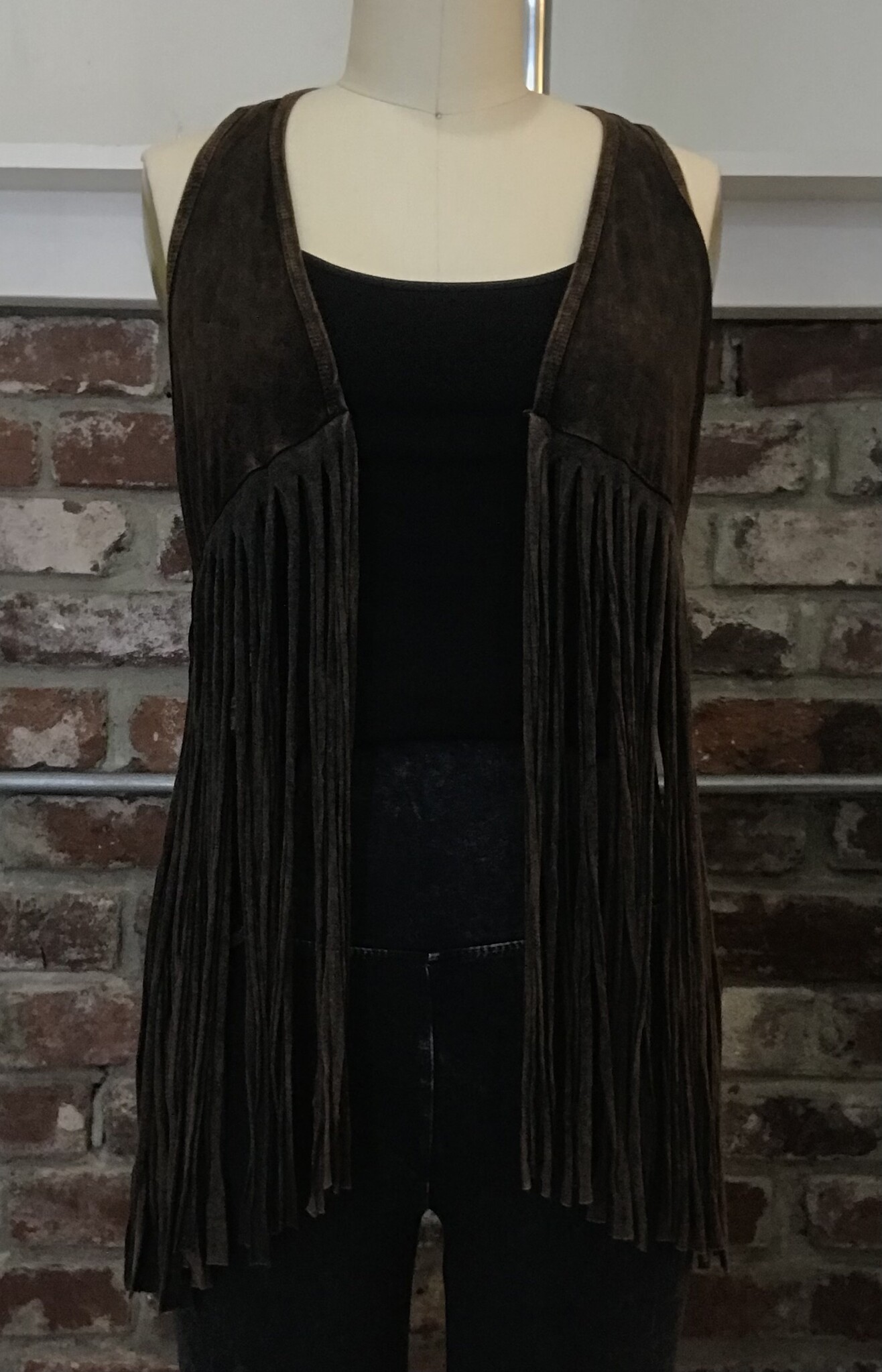 T Party T Party Mineral Washed Long Fringed Vest