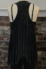 T Party T Party Mineral Washed Long Fringed Vest