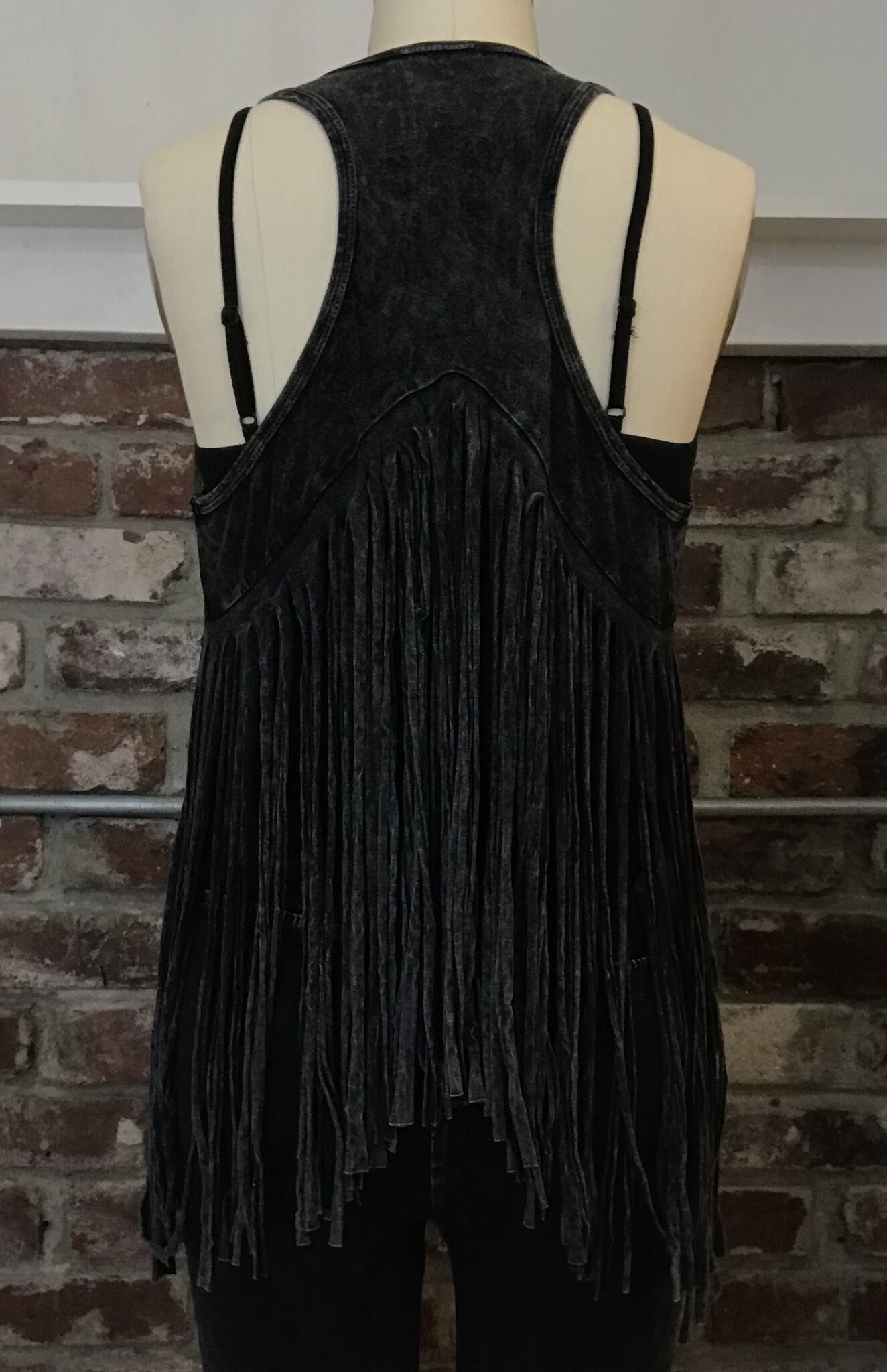 T Party T Party Mineral Washed Long Fringed Vest