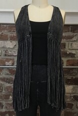 T Party T Party Mineral Washed Long Fringed Vest