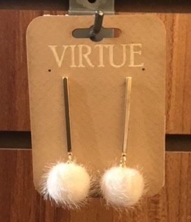 Golden Stella White Pompom & Gold Bar Earrings