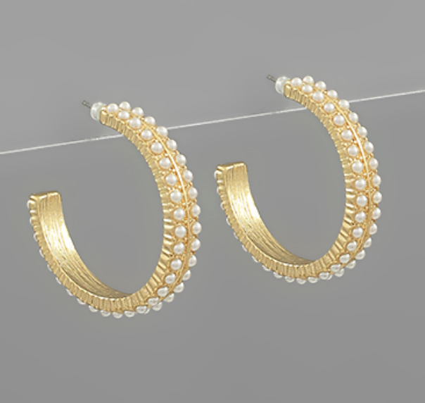 Golden Stella Pearl-Row Studded Hoops