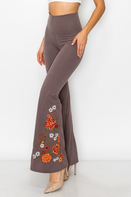 T Party "Flower Power" Embroidered Flare Pants