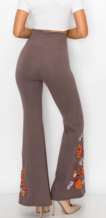 T Party "Flower Power" Embroidered Flare Pants