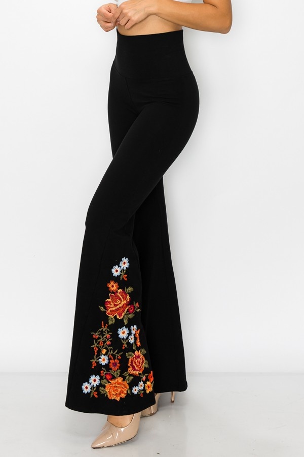 T Party "Flower Power" Embroidered Flare Pants