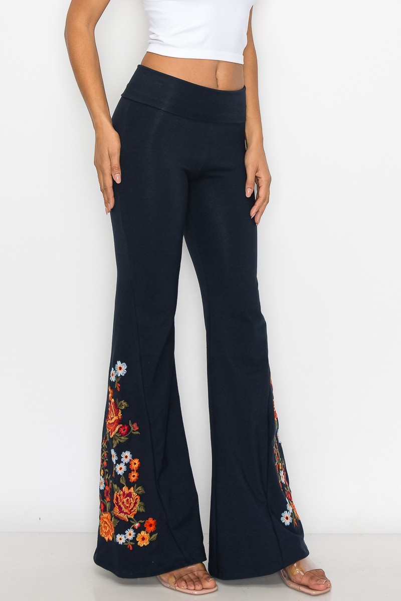 T Party "Flower Power" Embroidered Flare Pants