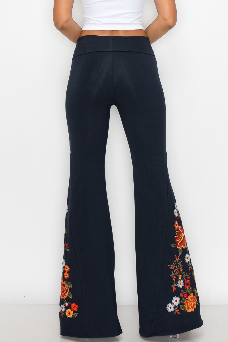 T Party "Flower Power" Embroidered Flare Pants