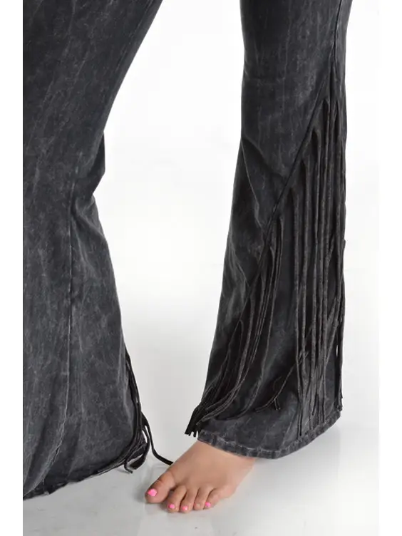 T Party "Fit, Fringe, and Flare" Mineral Wash Fringe Flare Pants