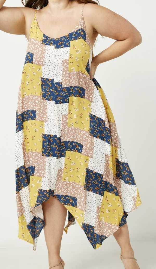 Hayden Plus "Playful Patches"  Patchwork Print Asymmetrical Plus Dress