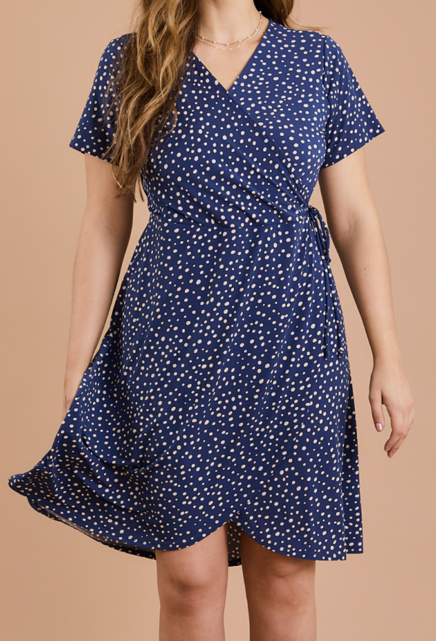 Gilli "Ditsy Dots" V Neck Wrap Midi Plus Dress