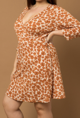 Gilli "Orange Crush" Faux Wrap Mini Plus Dress