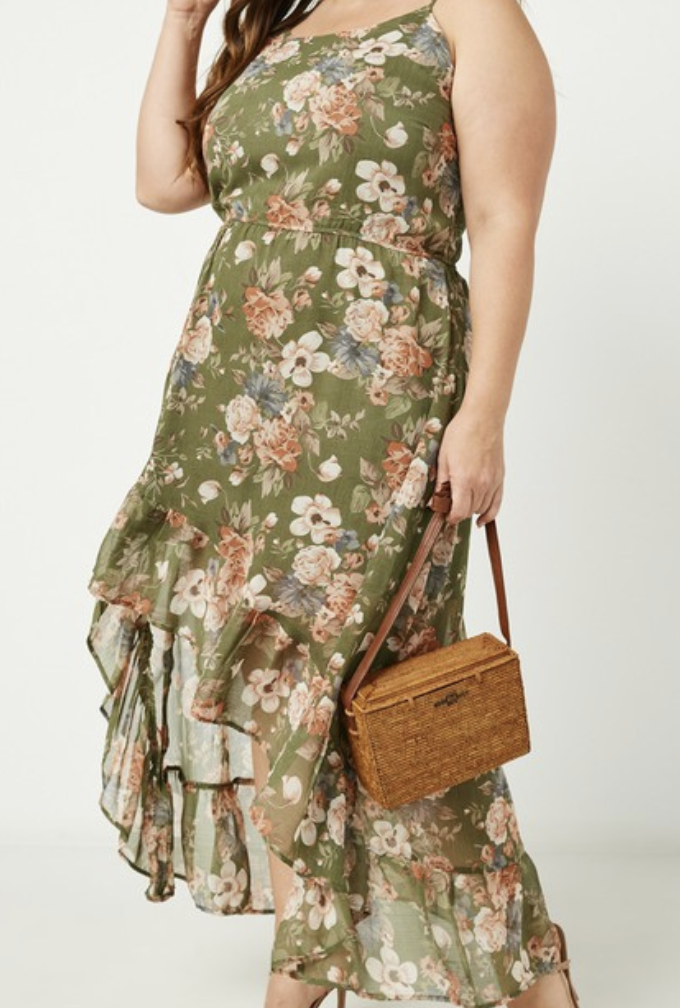 Hayden Plus "Olive Fields" High-Low Hem Maxi Plus Dress
