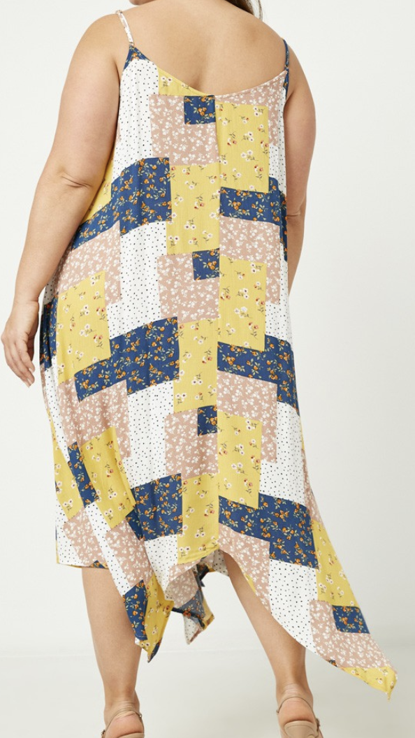 Hayden Plus "Playful Patches"  Patchwork Print Asymmetrical Plus Dress