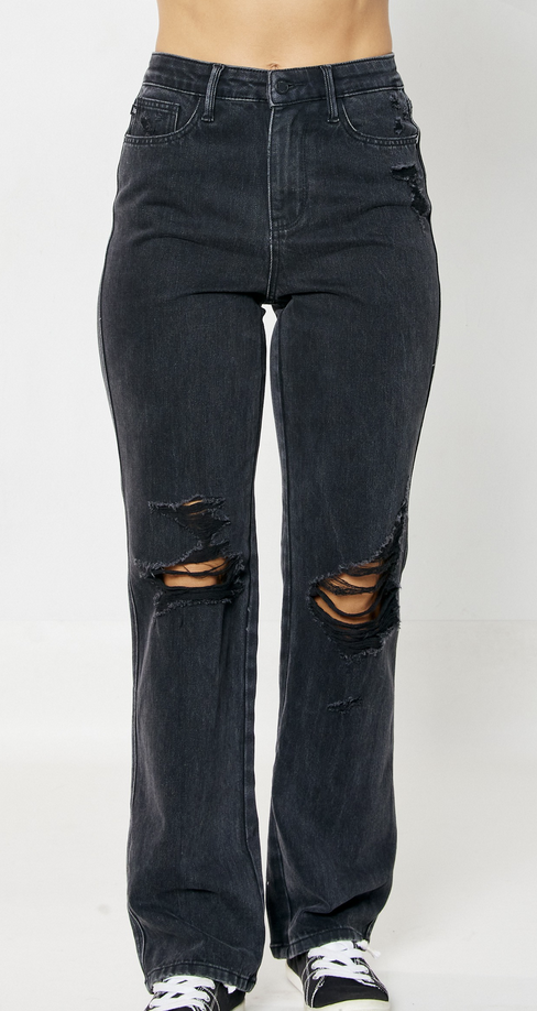 Judy Blue "Magic 90's" Highwaist Distressed Straight Jeans