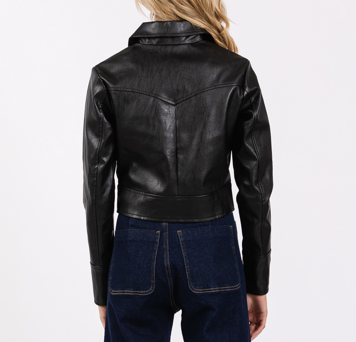 The Vintage Shop "Have Mercy" PU Leather Cropped Jacket