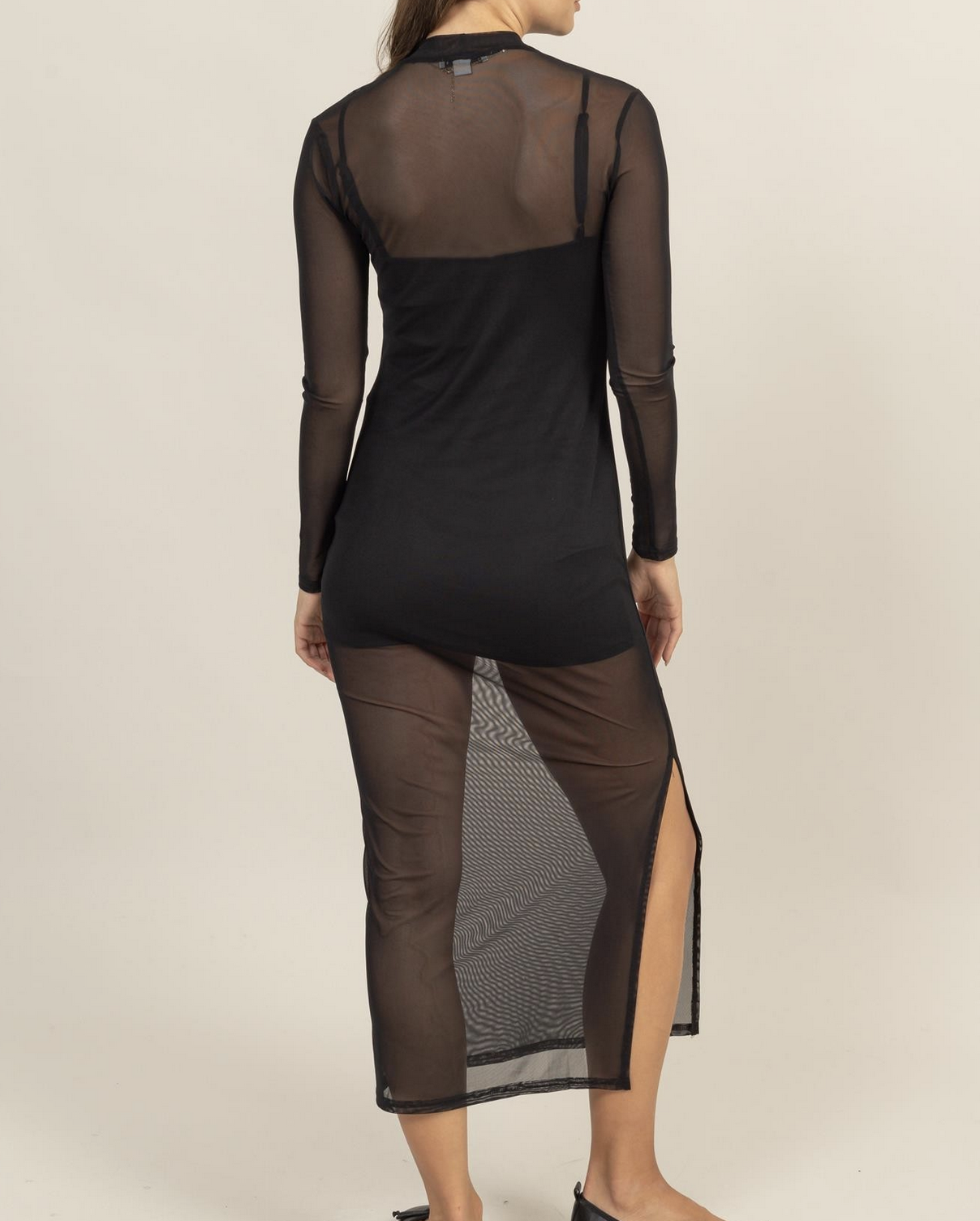 HyFve "Sheer as Day" Overlay Slit Midi Dress