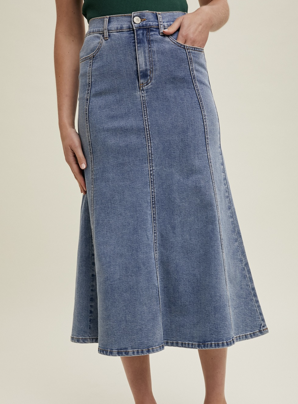 Wishlist "Take Flare" Midi Denim Skirt