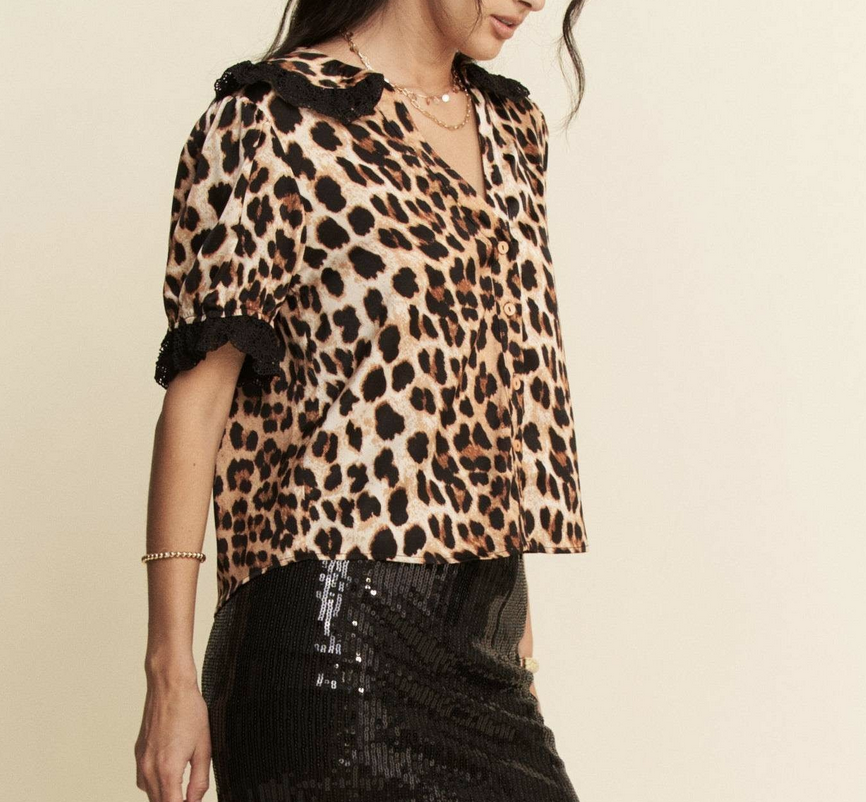 Davi&Dani "Purr-sonality" Button Up Short Sleeve Top