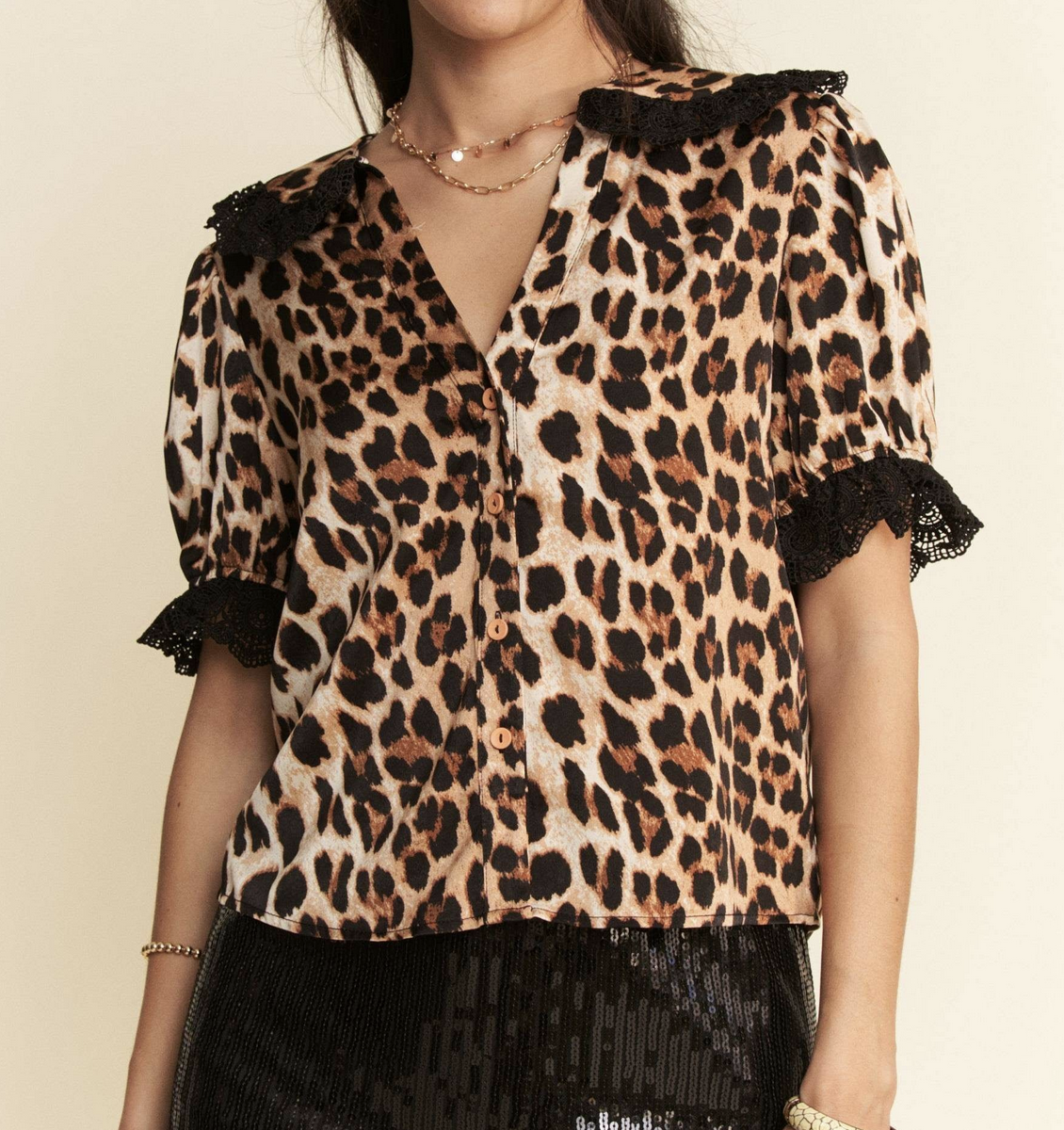 Davi&Dani "Purr-sonality" Button Up Short Sleeve Top