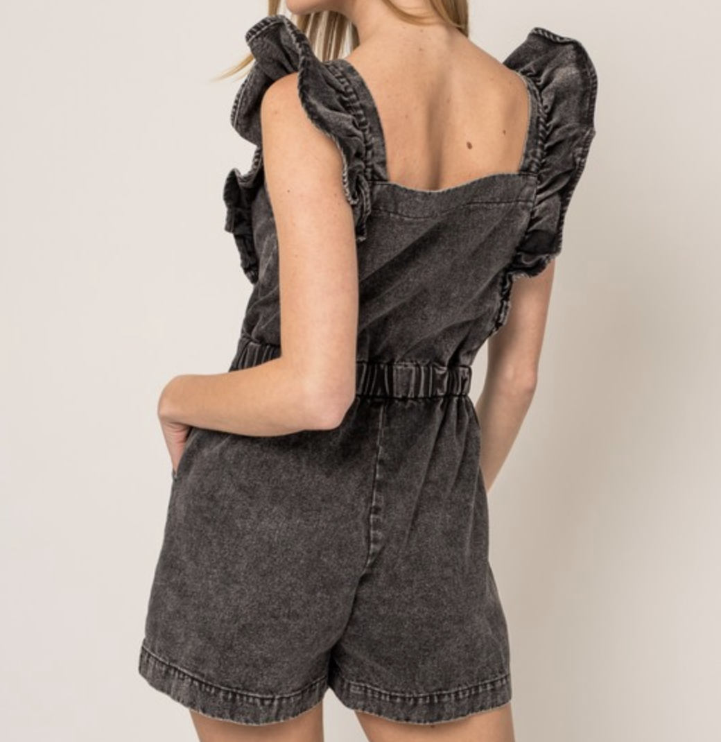 Gilli "On the Ruffle" Pocketed Denim Romper