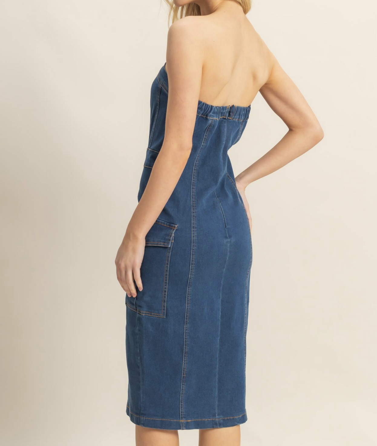 HyFve "Denim Home" Strapless Midi Dress