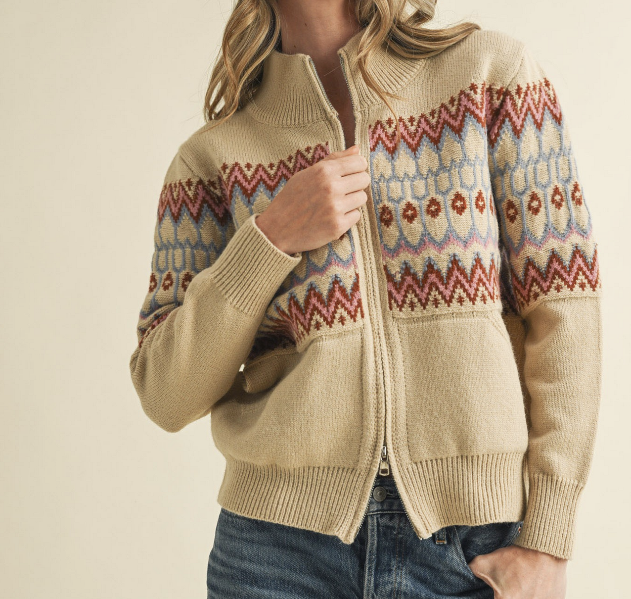 &Merci "You Can't Play that Card-again" Zip-Up Cardigan