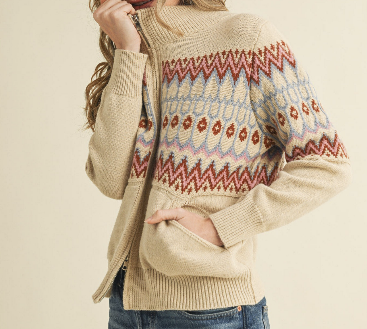 &Merci "You Can't Play that Card-again" Zip-Up Cardigan