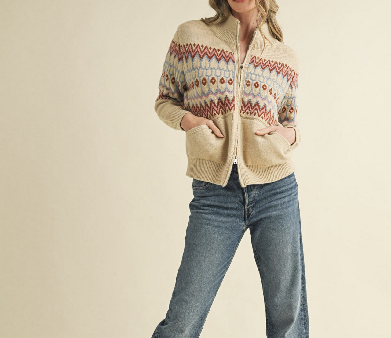 &Merci "You Can't Play that Card-again" Zip-Up Cardigan