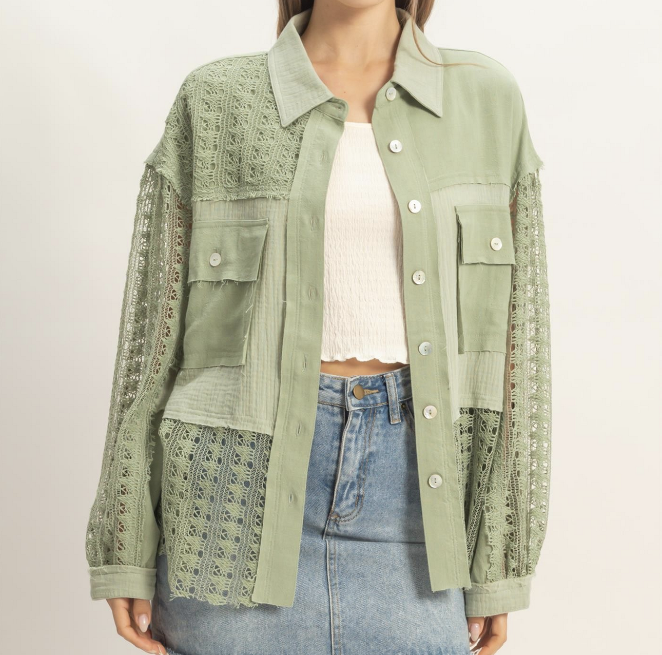 HyFve "Button, Button, Who's Got the Button?" Lace Top