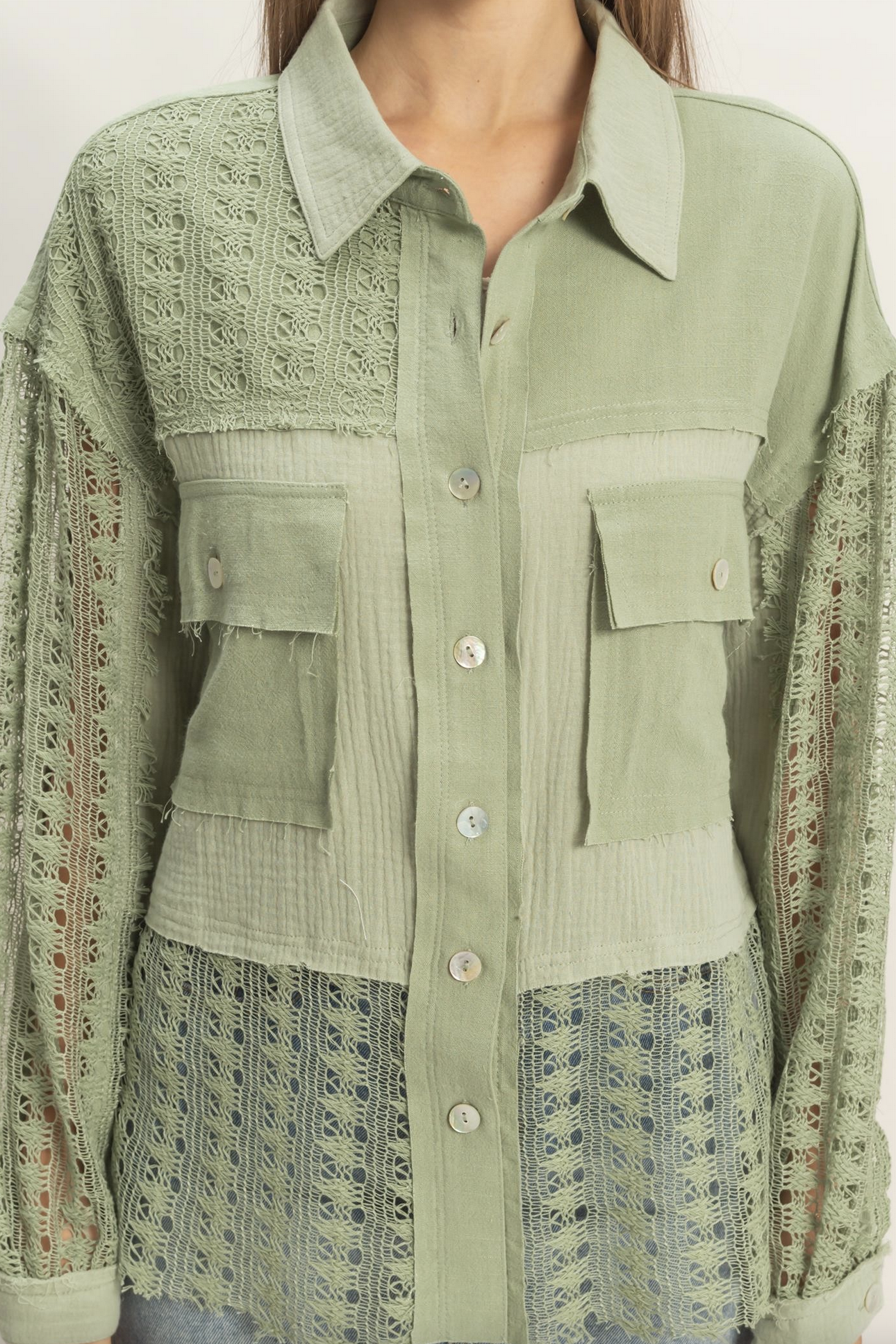 HyFve "Button, Button, Who's Got the Button?" Lace Top