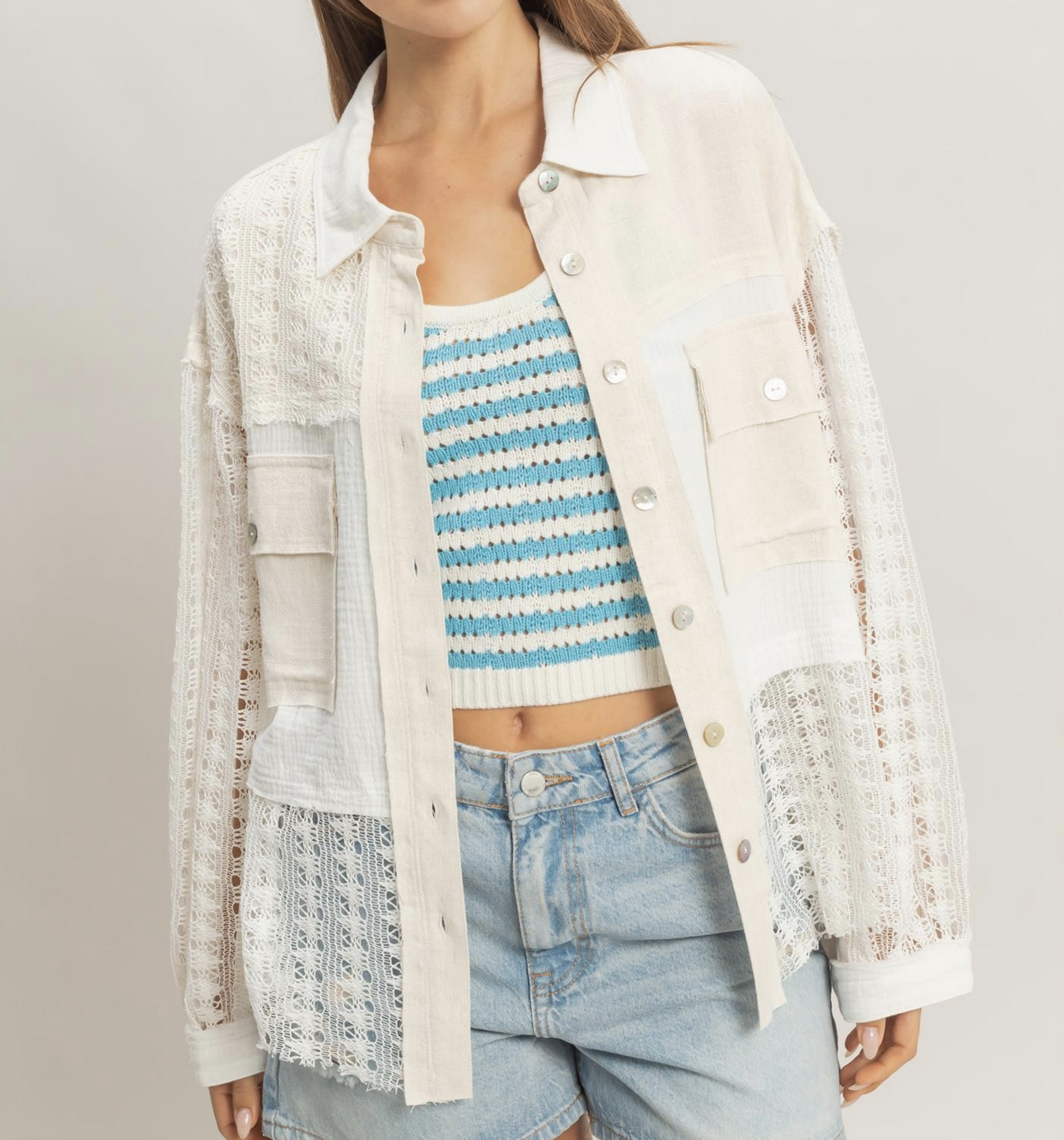 HyFve "Button, Button, Who's Got the Button?" Lace Top