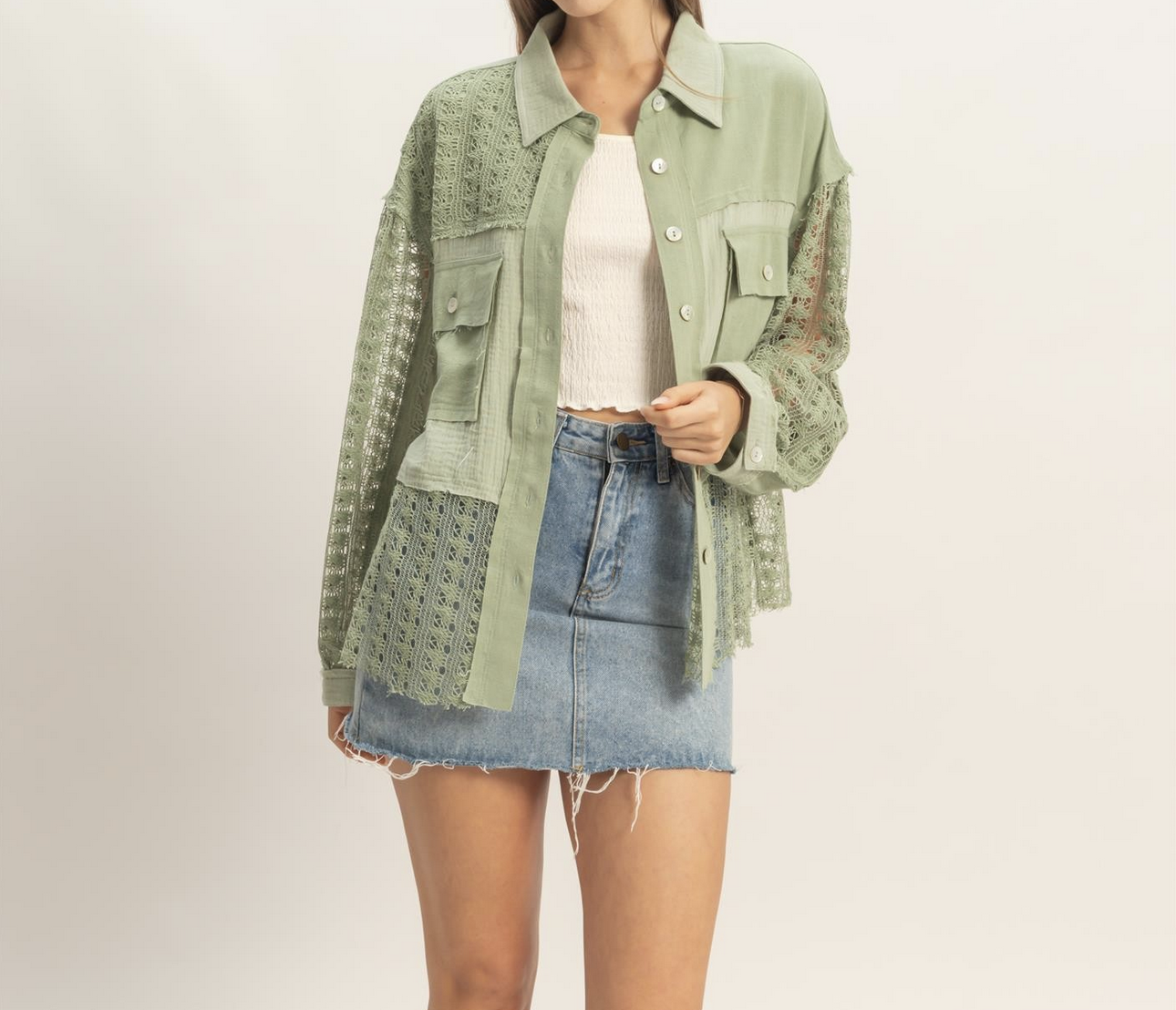 HyFve "Button, Button, Who's Got the Button?" Lace Top