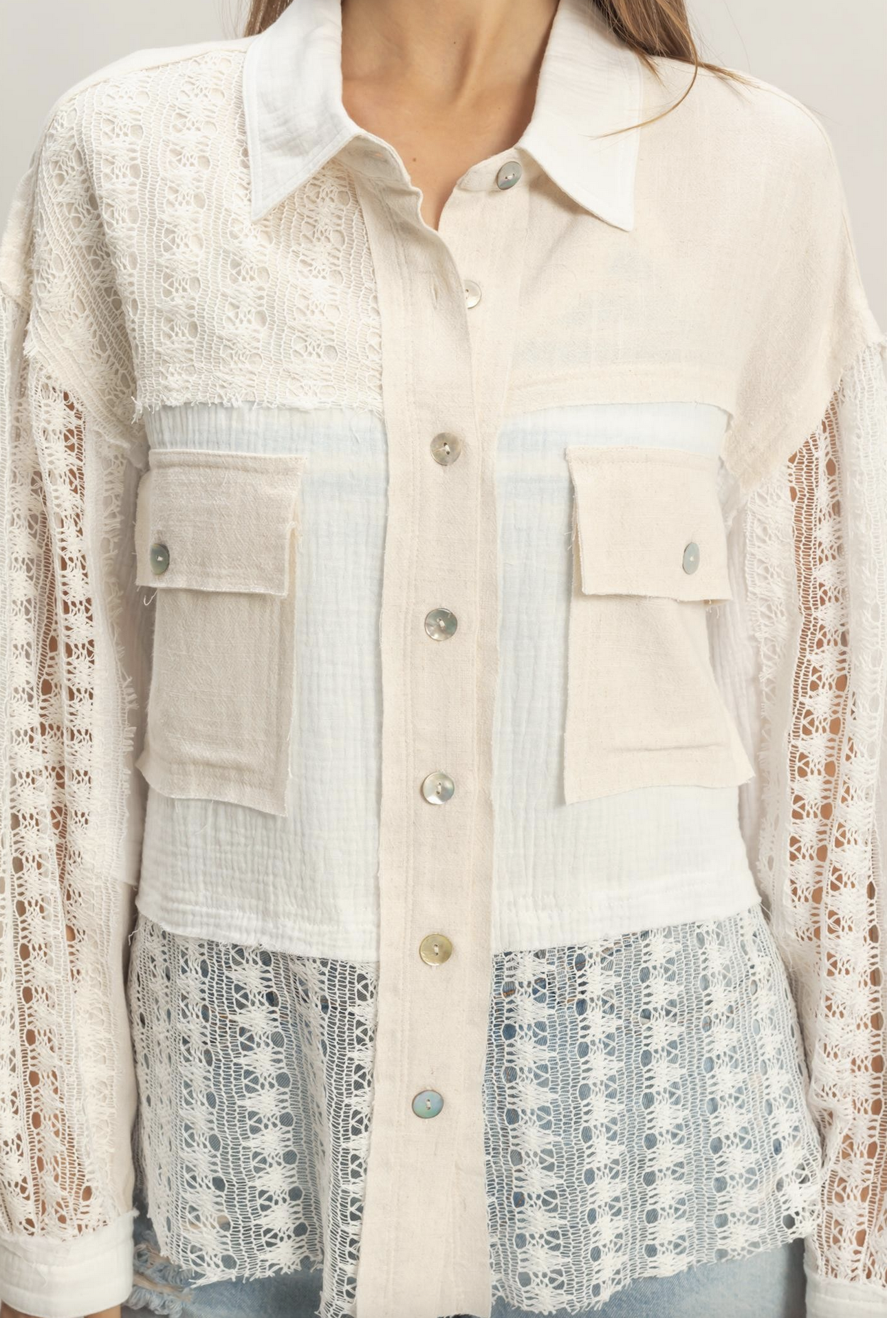 HyFve "Button, Button, Who's Got the Button?" Lace Top