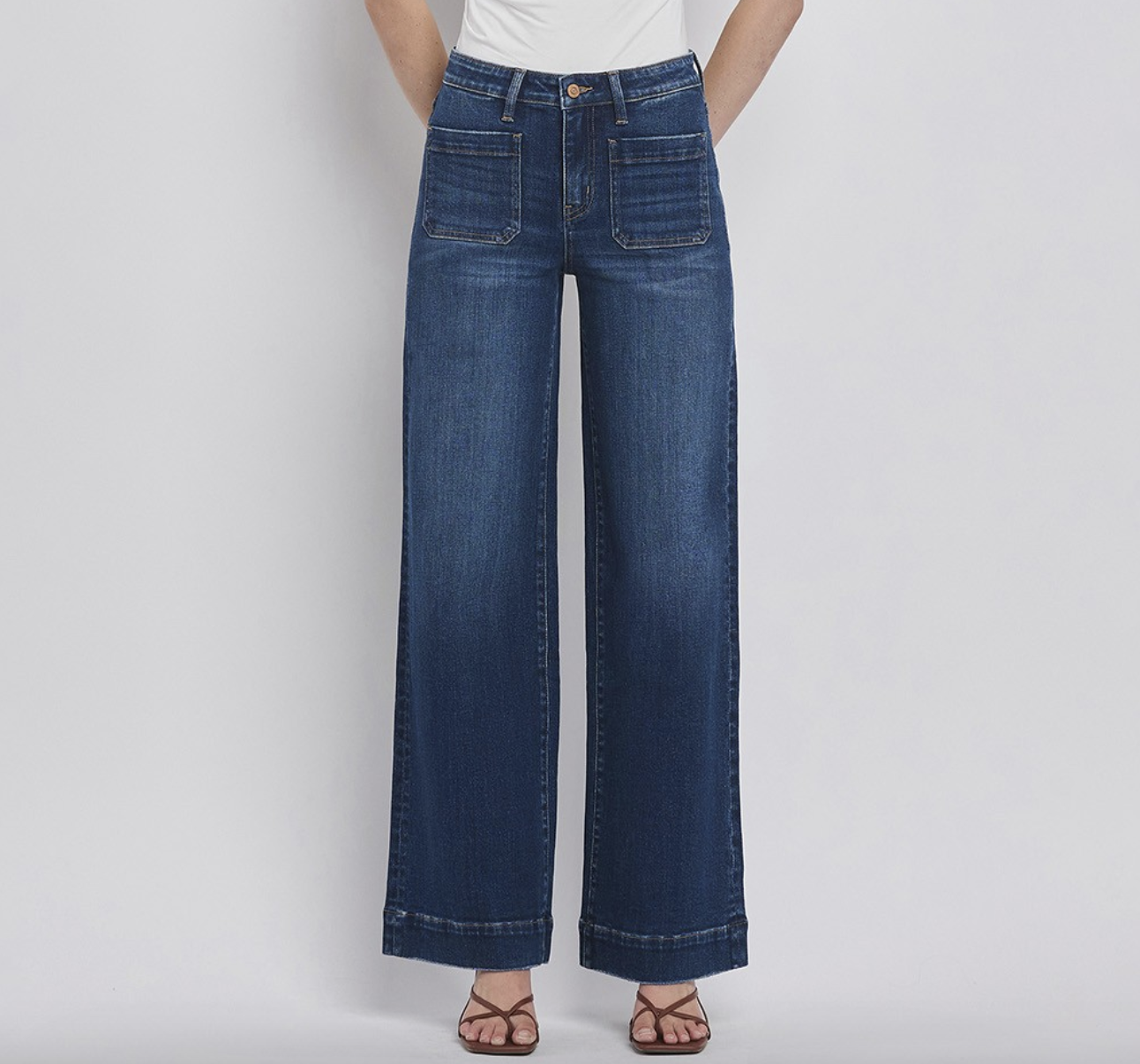 Flying Monkey "Patch Me In" High Rise Patch Pocket Wide Leg Jeans