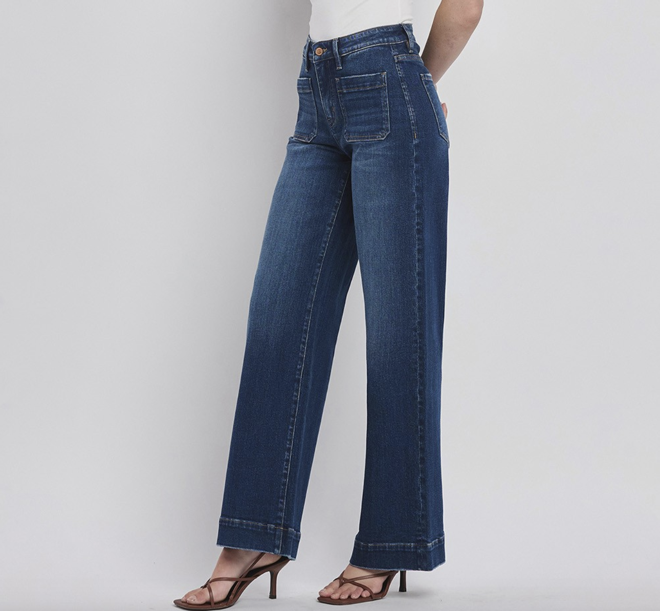 Flying Monkey "Patch Me In" High Rise Patch Pocket Wide Leg Jeans
